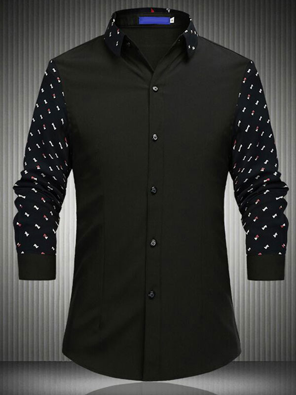 Men's Clothing Shirts | Man Casual Shirt Turndown Collar Long Sleeves Chic Black Shirts - TA87462