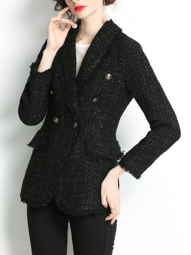 Moda Mujer Chaquetas | Blazer abrigo para mujer elegante cuello vuelto manga larga traje negro abrigo - WD89206