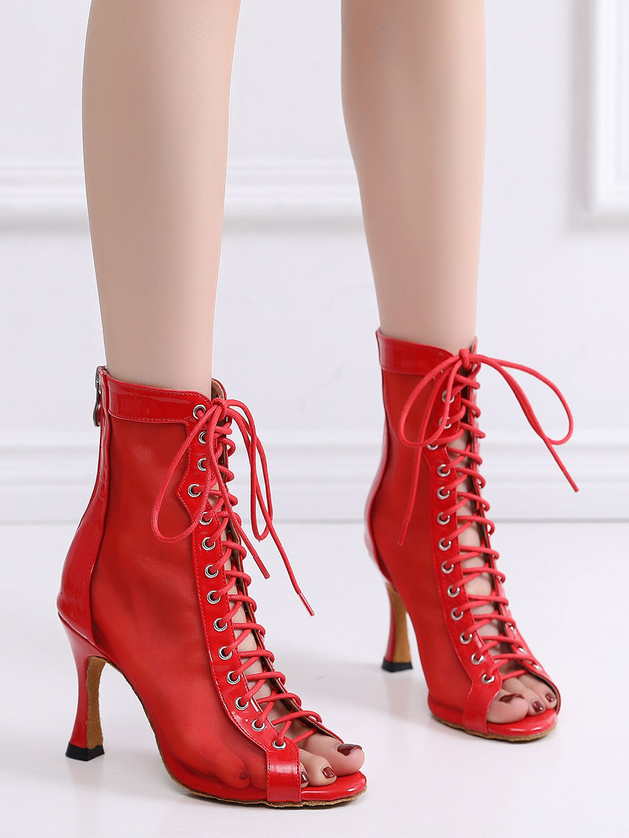 Zapatos de Mujer | Botas de mujer Cremallera Tacón de copa Peep Toe Charol PU Cuero Rojo Botas de verano - OA55796