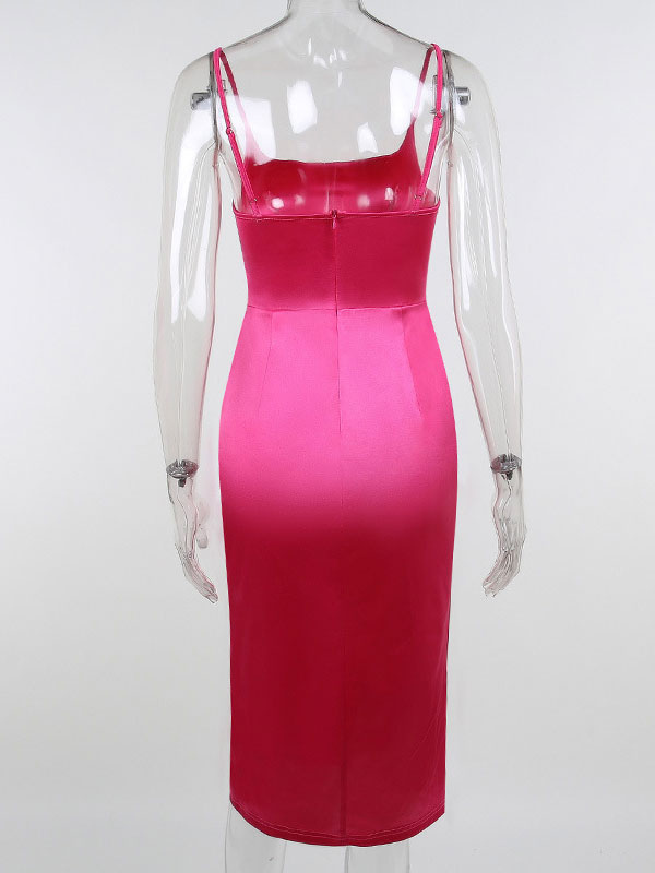 Women's Clothing Dresses | Party Dresses Rose Red Straps Neck Split Front Long Sleeves Stretch Semi Formal Dress - OB90897
