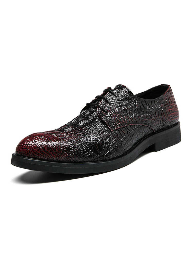 Zapatos de hombre | Zapatos de vestir para hombre, correa de punta redonda, mocasines burdeos ajustables de cuero PU - WP32058