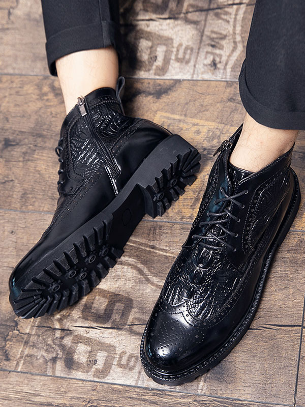 Shoes Men's Shoes | Men Wingtips Lace Up Dress Boots Faux Croc Embossed - FP43881