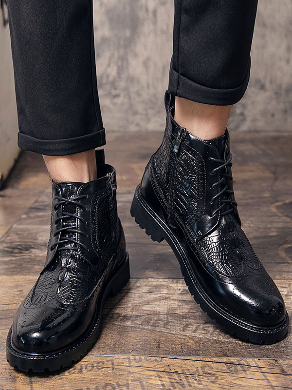 Shoes Men's Shoes | Men Wingtips Lace Up Dress Boots Faux Croc Embossed - FP43881