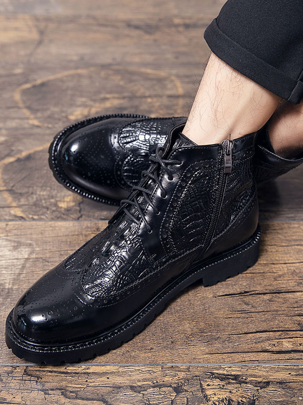 Shoes Men's Shoes | Men Wingtips Lace Up Dress Boots Faux Croc Embossed - FP43881