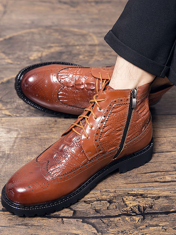 Shoes Men's Shoes | Men Wingtips Lace Up Dress Boots Faux Croc Embossed - FP43881