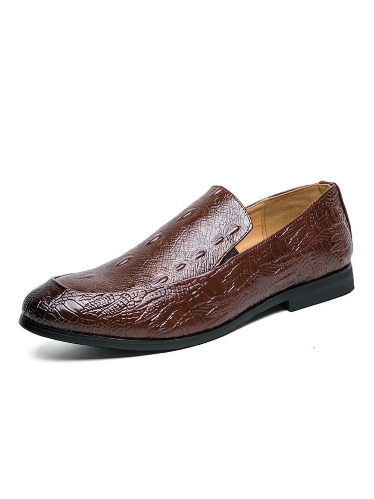 Zapatos de hombre | Zapatos mocasines para hombre Mocasines marrones de cuero PU con punta redonda - UK35015