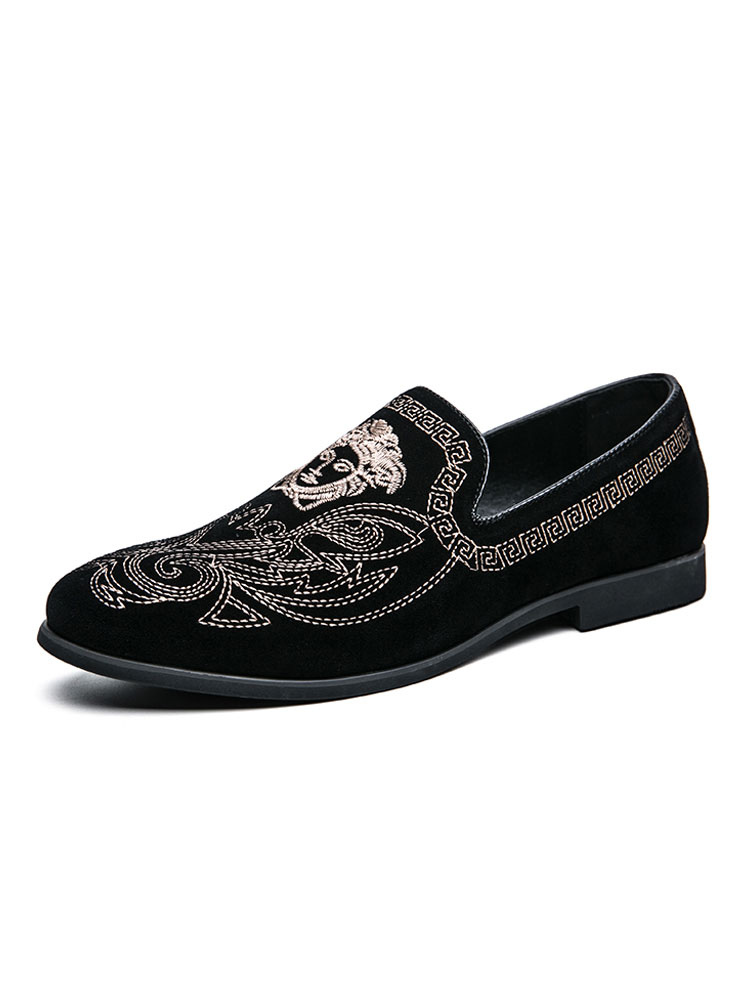 Zapatos de hombre | Zapatos mocasines de hombre Mocasines negros sin cordones bordados de cuero PU cómodos - ZN55554