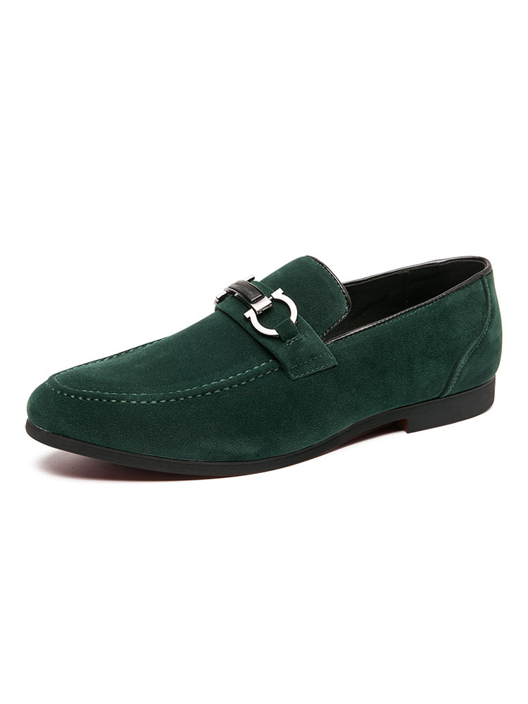 Zapatos de hombre | Mocasines para hombre Zapatos sin cordones Detalles metálicos Mocasines verdes de cuero PU con punta redonda - XS02934