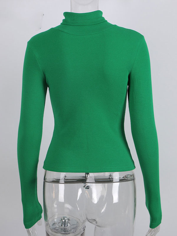 Women's Clothing Sweaters & Cardigans | Women Pullover Sweater Green High Collar Long Sleeves Stretch Polyester Sweaters - JO274