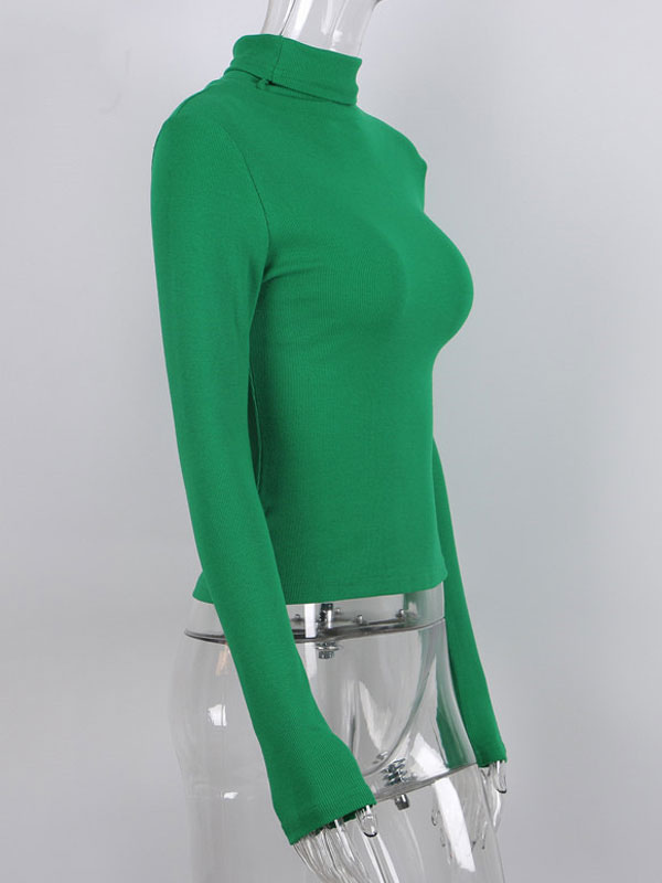 Women's Clothing Sweaters & Cardigans | Women Pullover Sweater Green High Collar Long Sleeves Stretch Polyester Sweaters - JO274