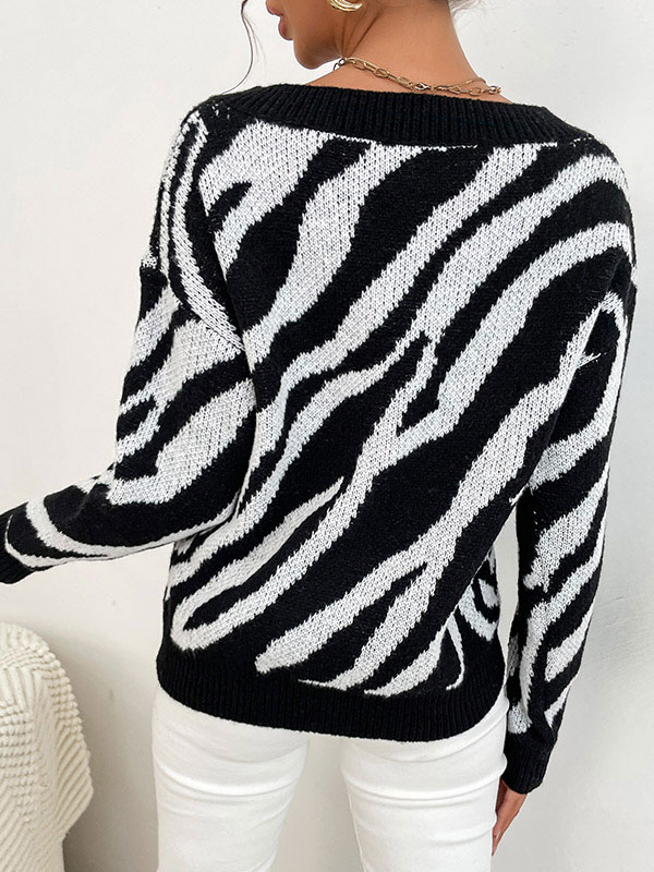 Women's Clothing Sweaters & Cardigans | Women Pullover Sweater Black Piping Stripes Sweetheart Neck Long Sleeves Stretch Polyest