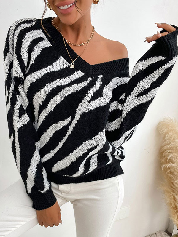 Women's Clothing Sweaters & Cardigans | Women Pullover Sweater Black Piping Stripes Sweetheart Neck Long Sleeves Stretch Polyest