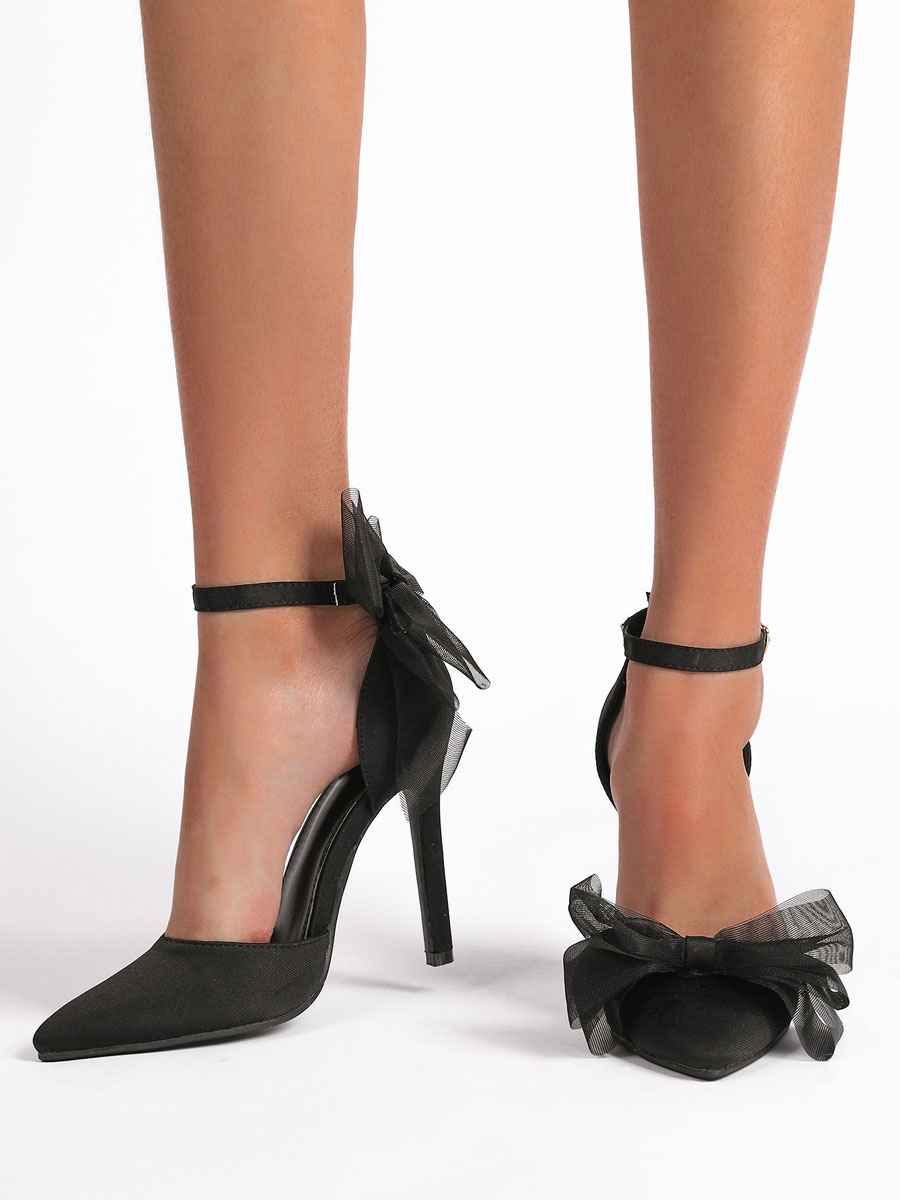 Zapatos de Mujer | Tacones altos negros para mujer Tacón de aguja Punta puntiaguda Tacones de correa de tobillo de cuero PU - FK08746