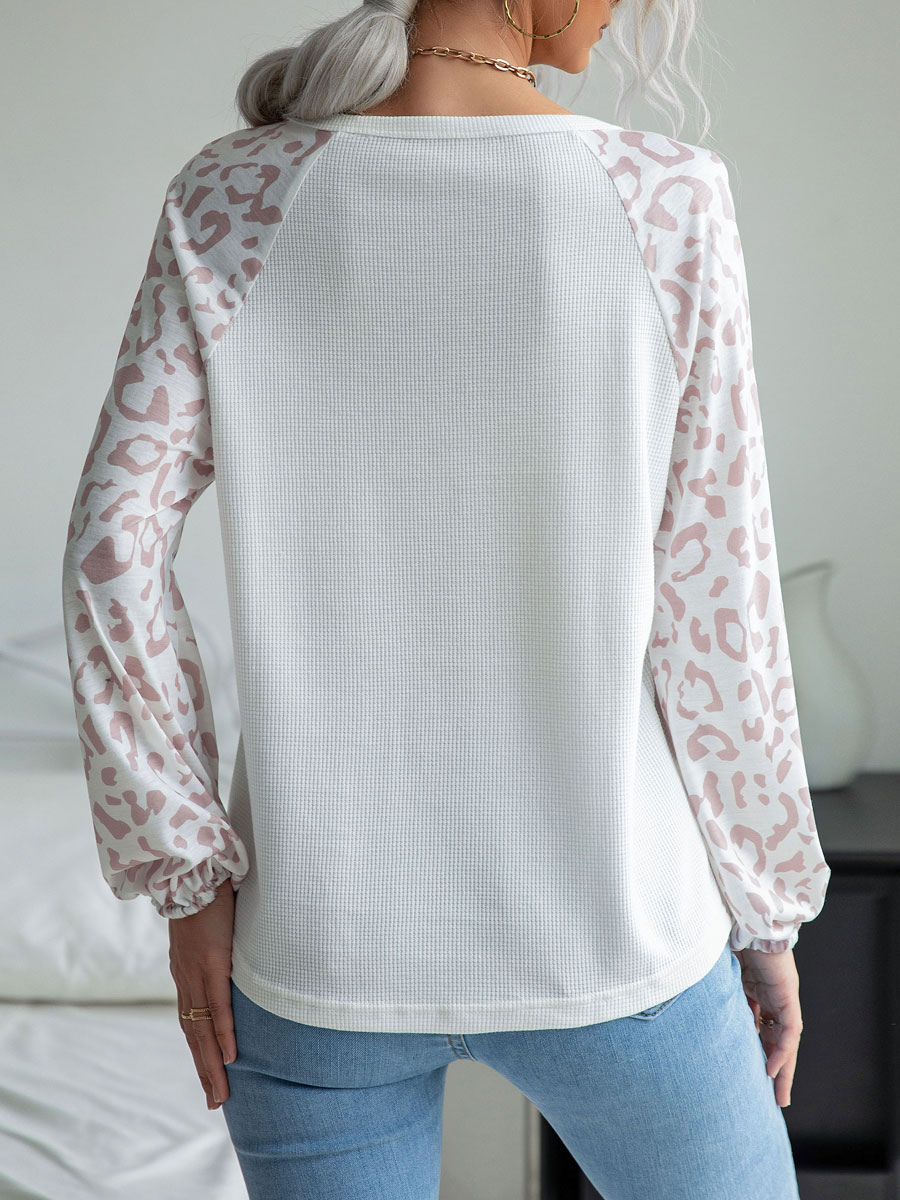 Mode Femme Tops | T-shirt Blouse Imprimé Femme à Col V avec Manches Longues Amples Unicolore - ST27683