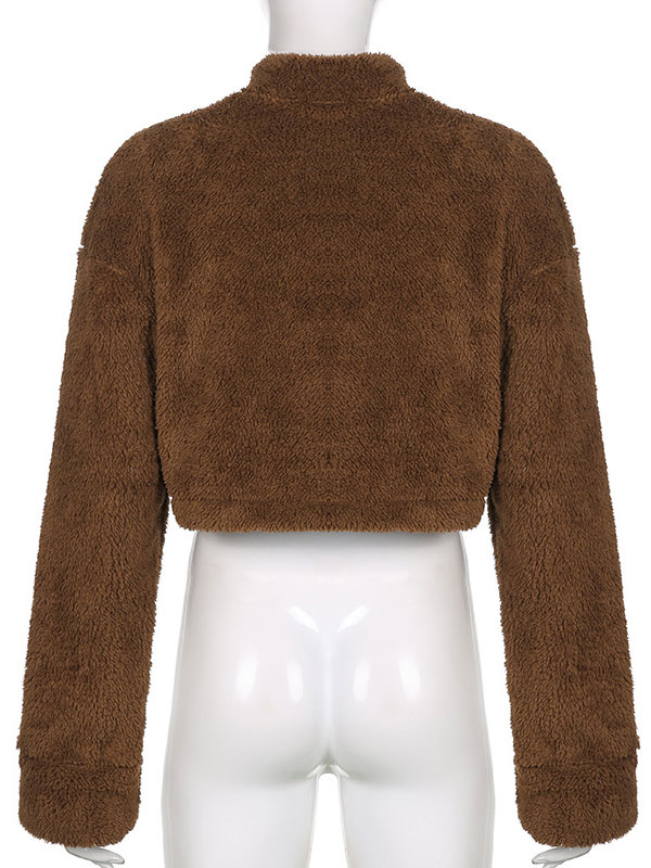 Women's Clothing Outerwear | Faux Fur Coats Coffee Brown Turndown Collar Long Sleeves Zipper Oversized Women Coat - NS31942