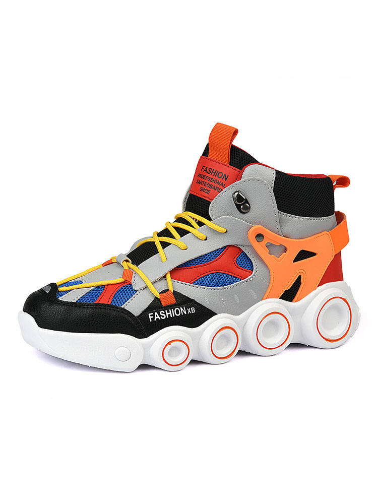 Zapatos de hombre | Zapatillas de deporte para hombre, color block, malla, punta redonda, zapatos de baloncesto negros - YB50976