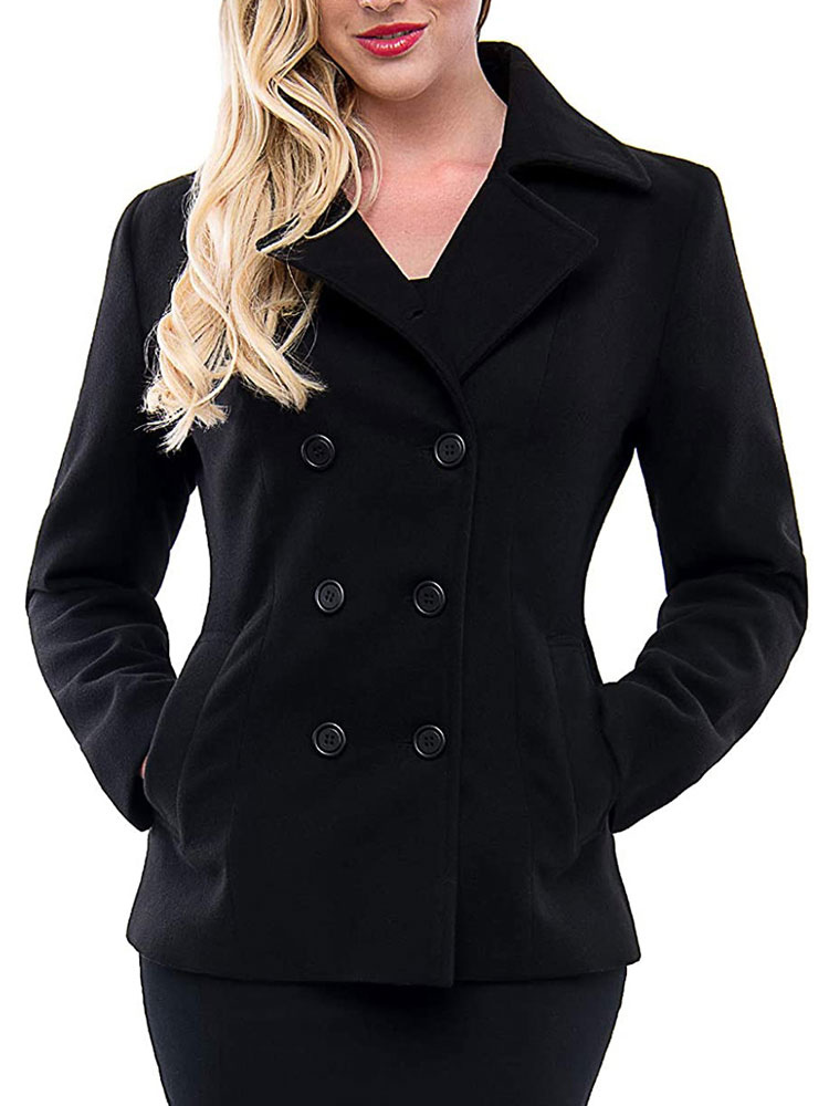 Women's Clothing Outerwear | Coats For Women Casual Windbreaker Turndown Collar Long Sleeves Black Winter Coat Cozy Active Outerwear - MN72509