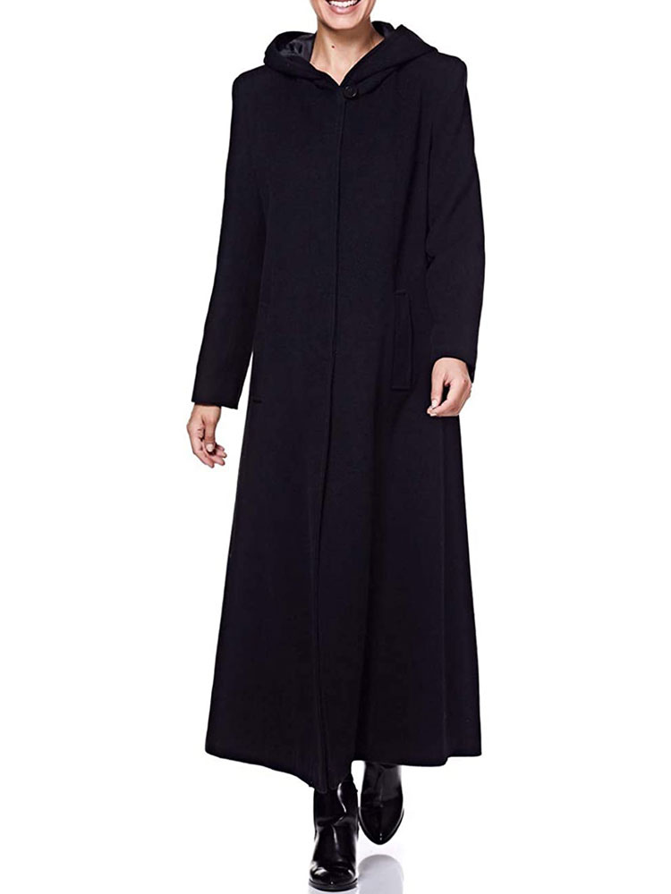 Moda Mujer Chaquetas | Abrigo cruzado para mujer Botones con capucha Mangas largas Preservación del calor Abrigo cruzado negro de gran tamaño informal - BL72941