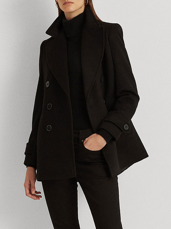 Women's Clothing Outerwear | Coats For Women Casual Windbreaker Turndown Collar Long Sleeves Black Winter Coat - UW14793