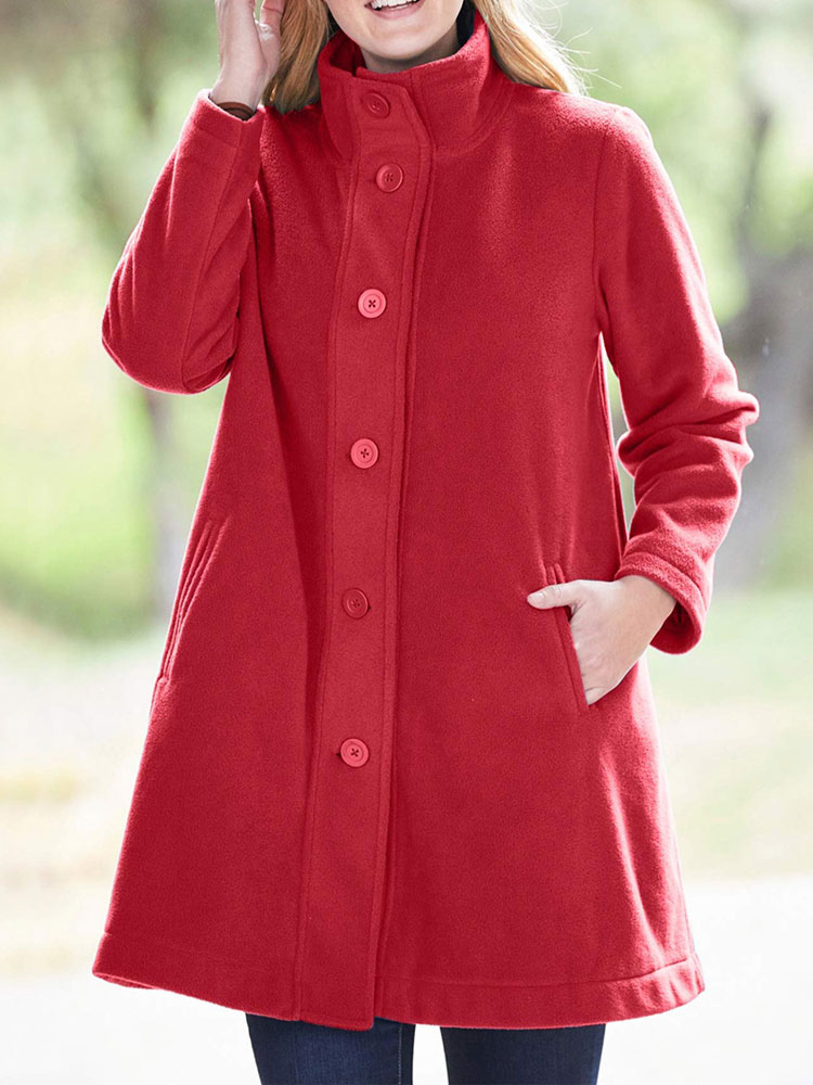 Women's Clothing Outerwear | Wrap Coat For Woman Stand Collar Long Sleeves Buttons Athletic Burgundy Wrap Coat - SS16727