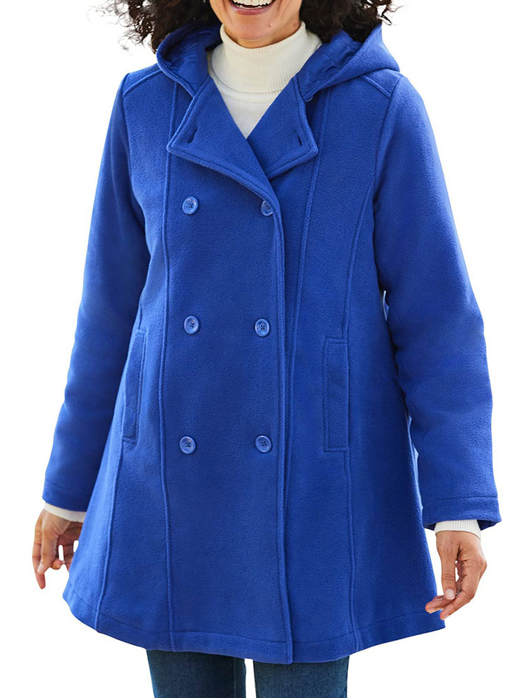 Women's Clothing Outerwear | Women Wrap Coat Royal Blue Stand Collar Long Sleeves Buttons Athletic Short Wrap Coat - VV09593