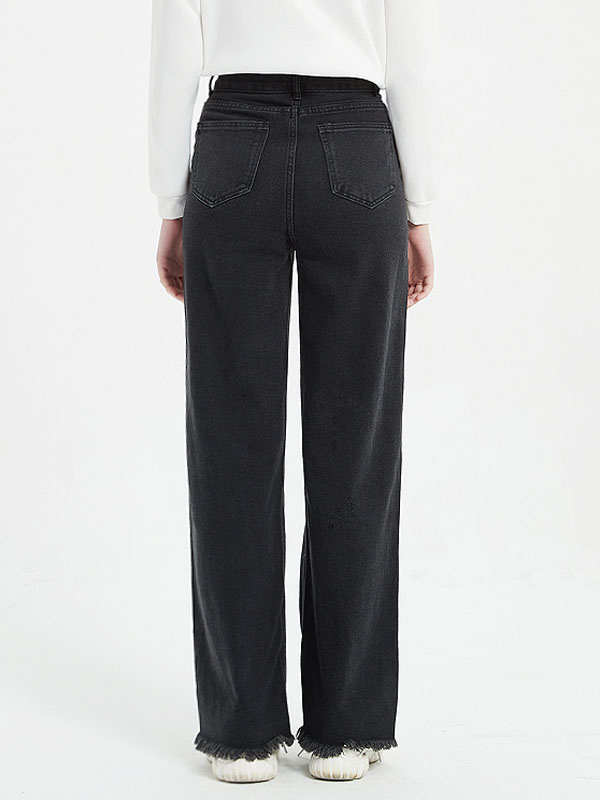 Women's Clothing Women's Bottoms | Jeans For Women Black Zipper Fly Straight Denim Pants - EB40944