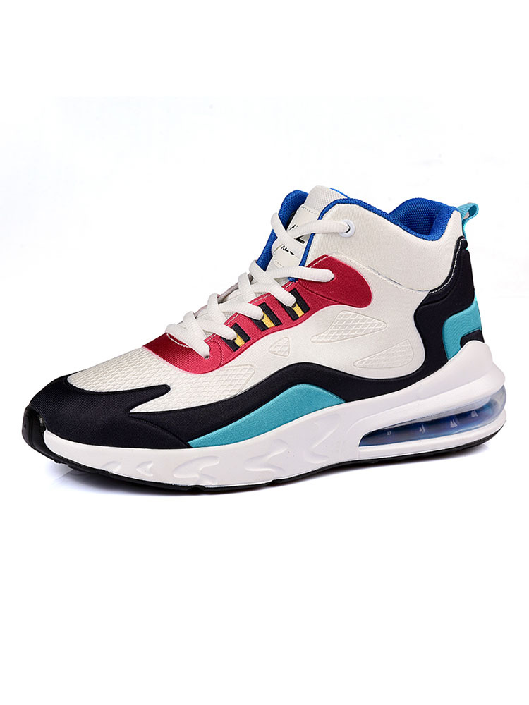 Zapatos de hombre | Zapatillas de deporte para hombre, color block, cuero de PU, punta redonda, zapatos de baloncesto blancos - BJ97611
