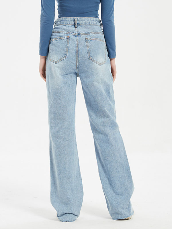 Women's Clothing Women's Bottoms | Jeans For Woman Cowboy Cut Out Raised Waist Zipper Fly Denim Pants - VL83282