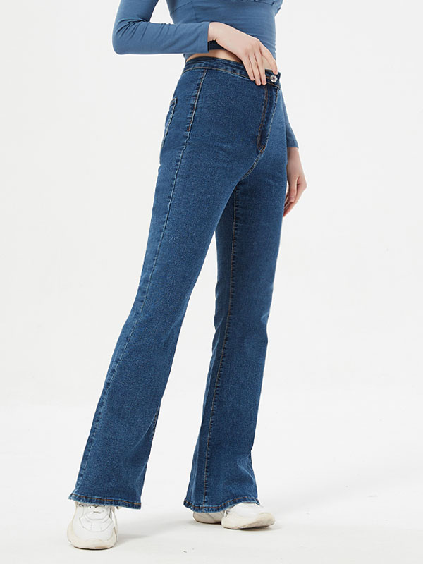 Women's Clothing Women's Bottoms | Jeans For Women Zipper Fly Raised Waist Flared Denim Pants - VK04966