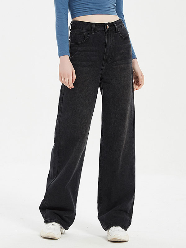 Women's Clothing Women's Bottoms | Woman Jeans Zipper Fly Irregular Oversized Raised Waist Sexy Straight Denim Pants - DT32065