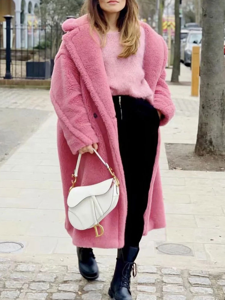 Women's Clothing Outerwear | Women Outerwear Pink V-Neck Long Sleeves Buttons Stretch Casual Winter Maxi Coat - TG51186