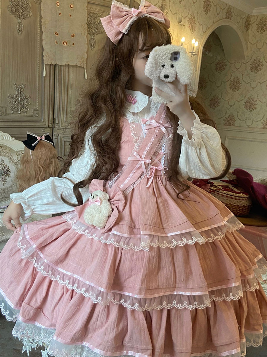 Pink Sweet Lolita Dress Polyester Sleeveless Jumper Lolita Dress