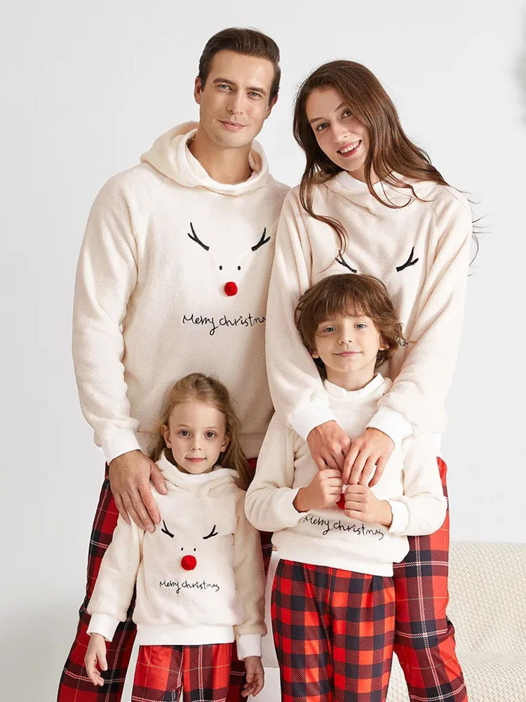 Sykooria Pyjama de Noël Famille Coton Hiver Ensemble de Pyjama Chaud Vêtement de Nuit Parent-Enfant à Manches Longues Pyjama Élégant Mignon pour Père Mère et Enfant 