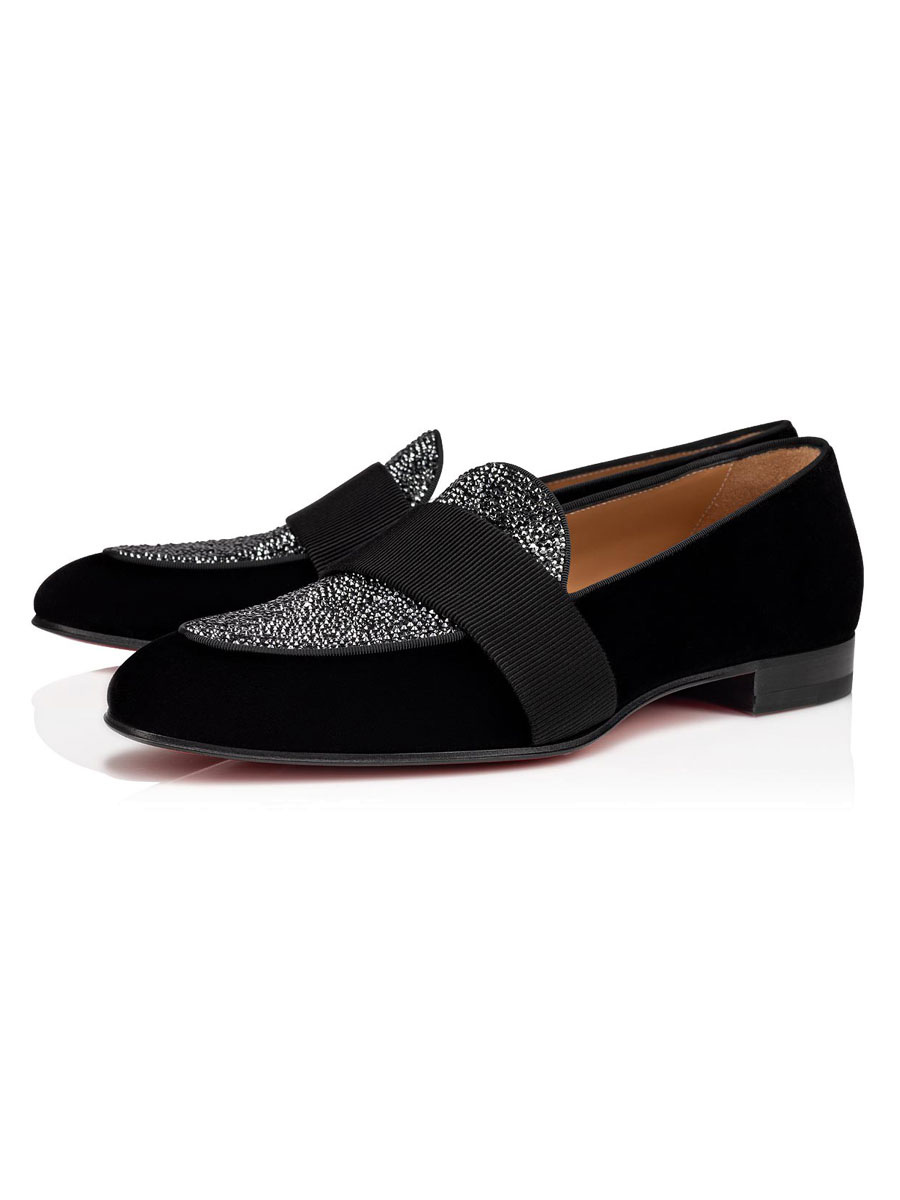 Zapatos de hombre | Zapatos mocasines para hombre, punta redonda, tops bajos, cuero de gamuza, zapatos de vestir negros sin cordones - HX55941