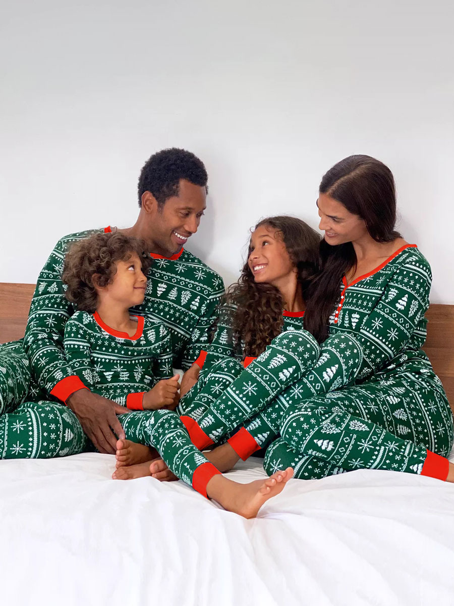 Pijamas familiares para pantalones con patrón navideño poliéster para adultos Conjunto superior de 2 piezas - Milanoo.com