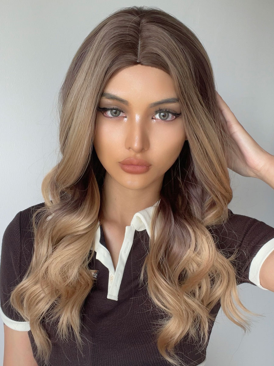 Women's Clothing Accessories | Women Long Wig Coffee Brown Curly Heat Resistant Fiber Layered Long Synthetic Wigs - CM78458