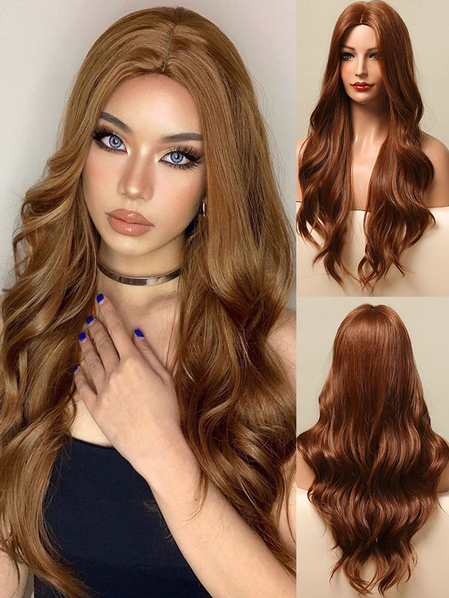 Women's Clothing Accessories | Women Long Wig Mahogany Curly Heat Resistant Fiber Layered Long Synthetic Wigs - BA93484