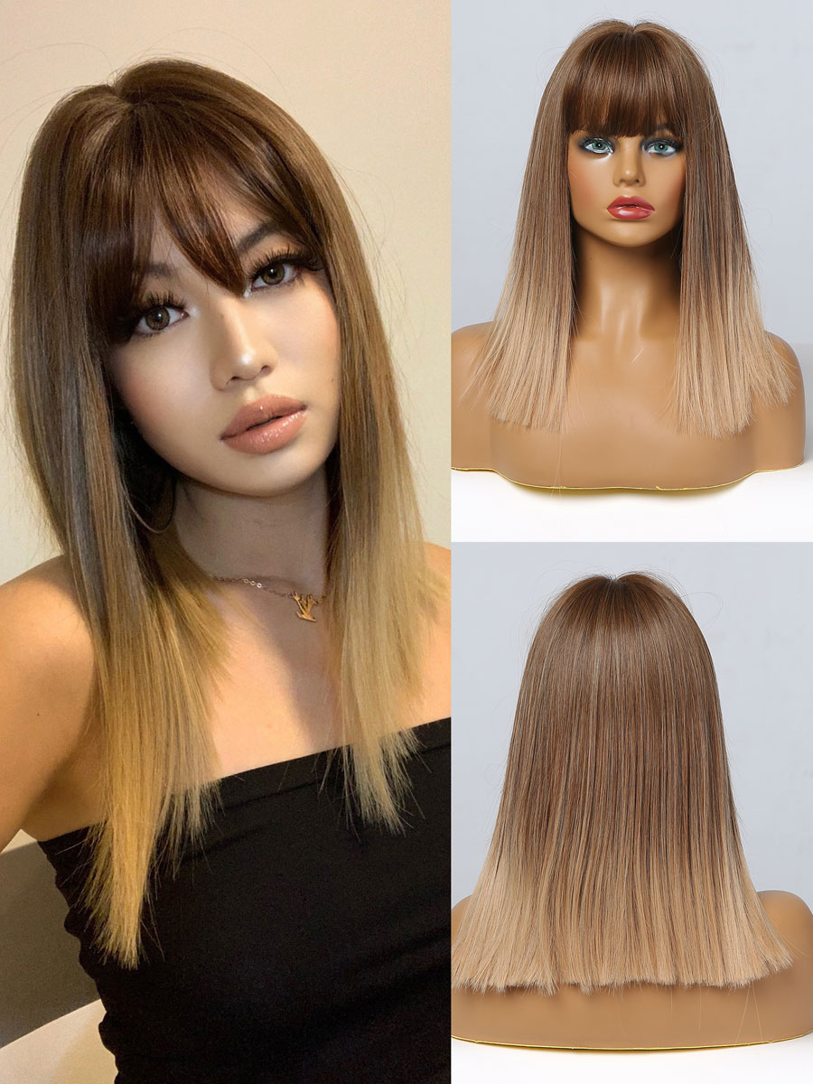 Women's Clothing Accessories | Medium Synthetic Wigs For Women Coffee Brown Straight Heat Resistant Fiber Medium Wig - RN58907