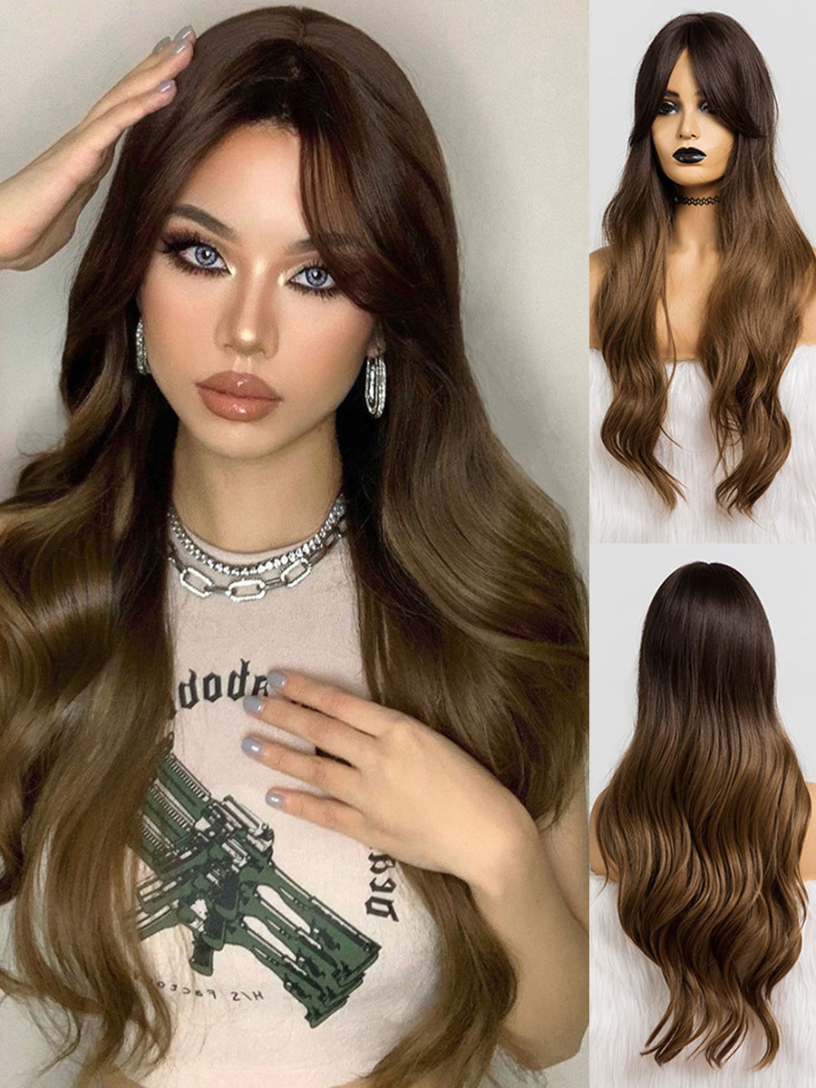 Women's Clothing Accessories | Long Wig For Woman Chocolate Curly Heat Resistant Fiber Layered Long Synthetic Wigs - SO44025