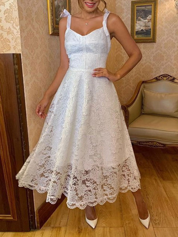 Women's Clothing Dresses | Party Dresses White V-Neck Sleeveless Long Semi Formal Dress - EN80308