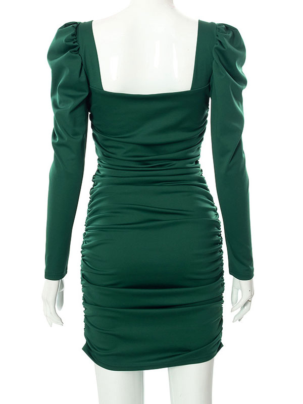 Women's Clothing Clubwear | Green Club Dress For Women Square Neck Long Sleeves Polyester Cupless Sexy Bodycon Dress - AI39793