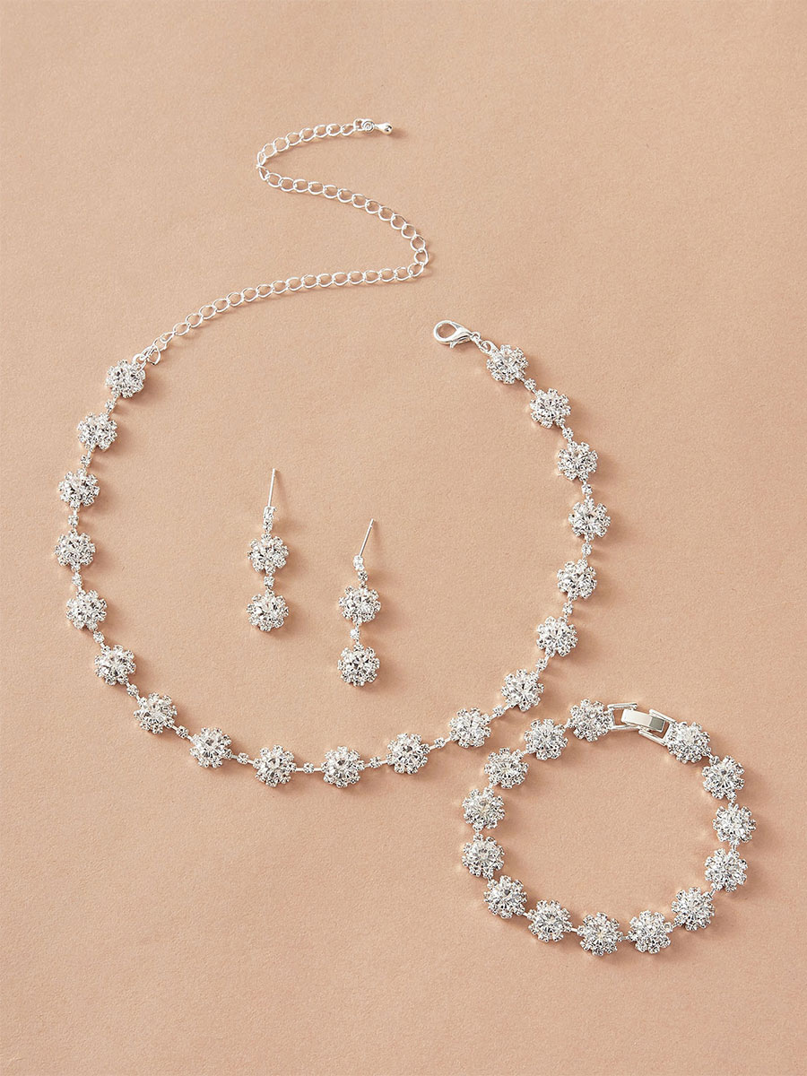 Boda Accesorios de boda | Conjuntos de 3 piezas de joyería Collar de aleación de diamantes de imitación blanco Pendiente Pulsera Traje de joyería - PO66174