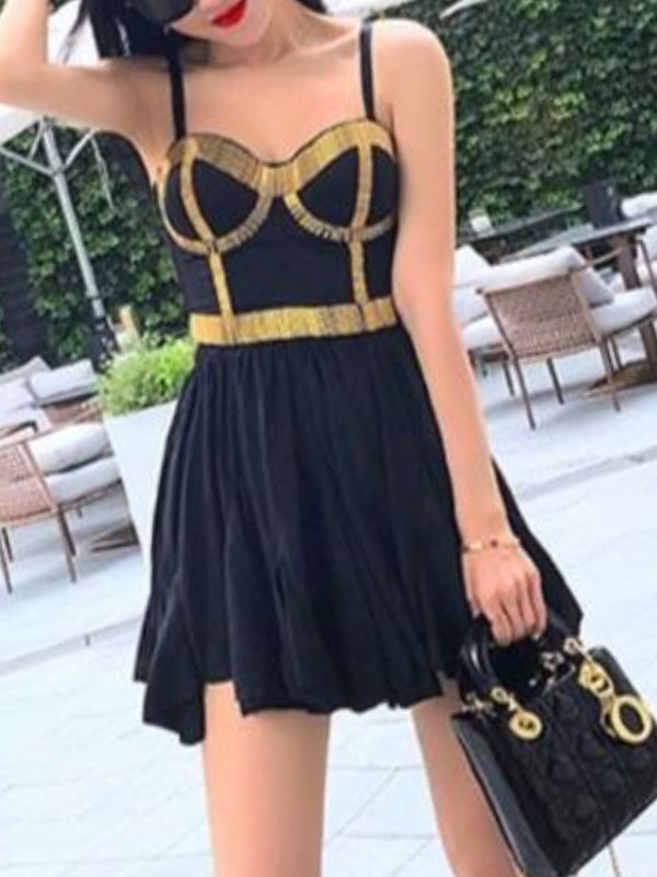 Women's Clothing Tops | Sexy Tube Top For Women Straps Neck Adjustable Straps Sleeveless Beaded Polyester Summer Tops - BV78484