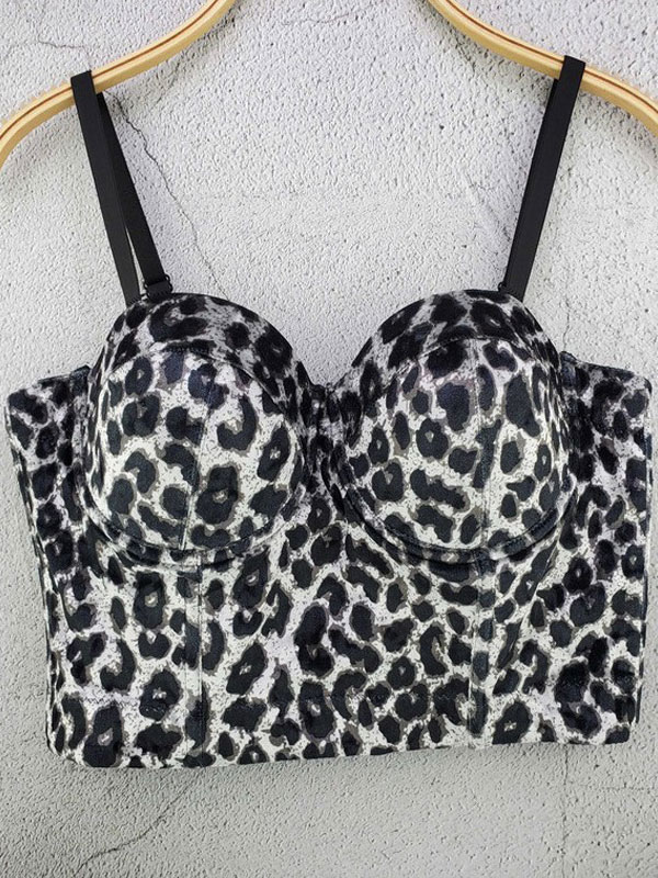 Women's Clothing Tops | Sexy Top For Women Straps Neck Adjustable Straps Sleeveless Leopard Print Polyester Summer Tops - QW98453