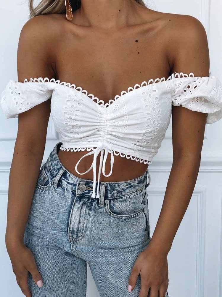 Women's Clothing Tops | Sexy Top For Women V-Neck Short Sleeves Polyester Summer Tops - XO22078