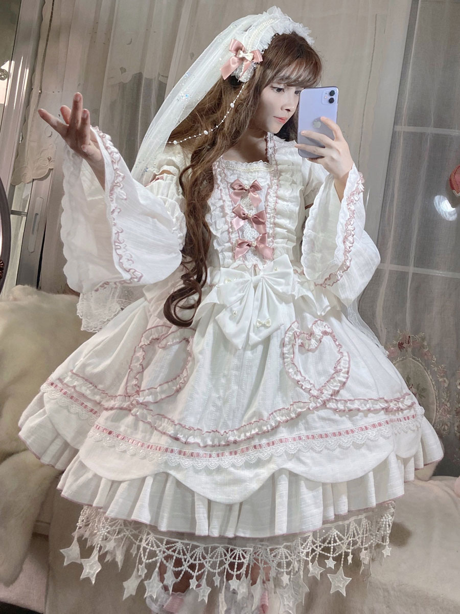 Sweet Lolita OP Dress Wedding Dress Removable Sleeves Polyester