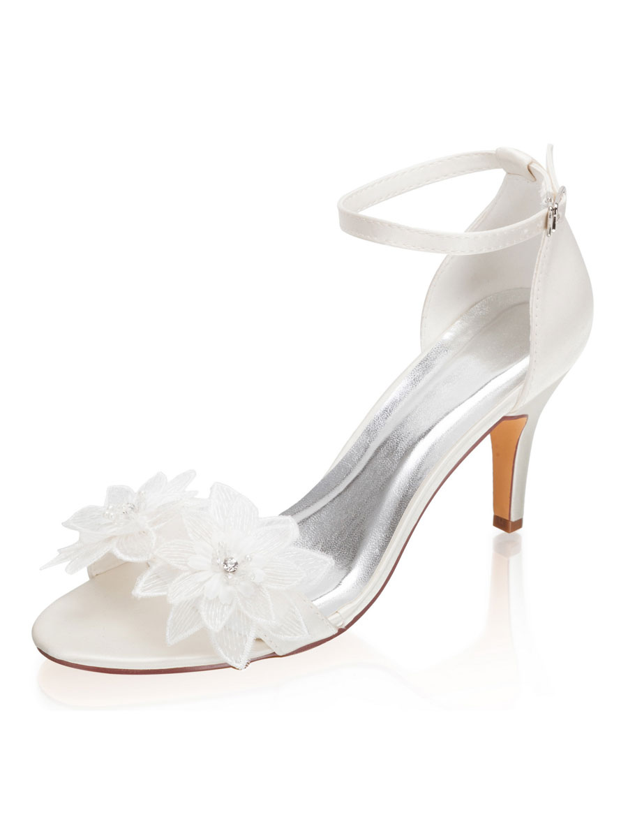 Shoes Occasion Shoes | Women's Flowers Ankle Strap Heeled Bridal Sandals - CU45528