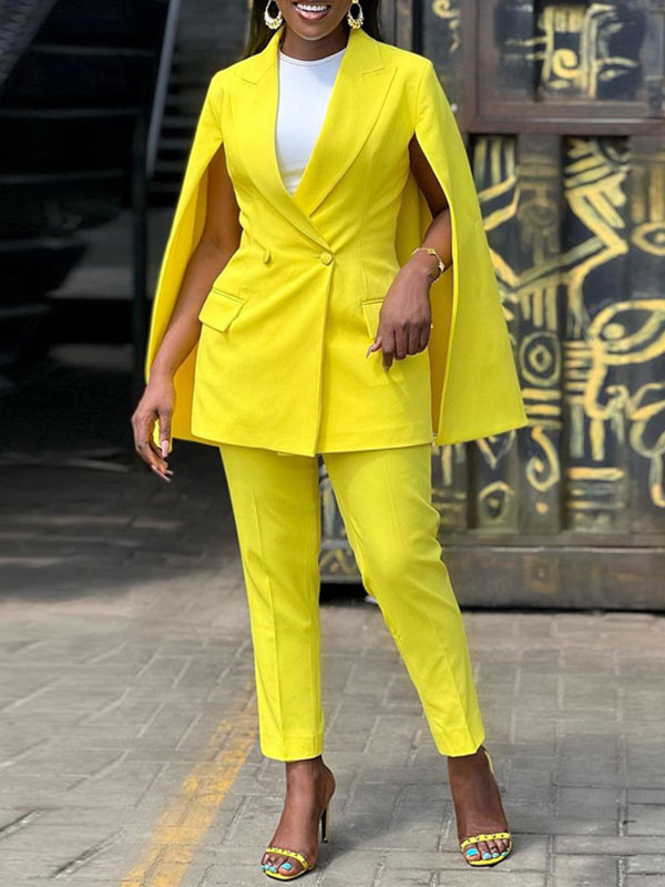 Two Piece Sets Yellow Polyester V-Neck 