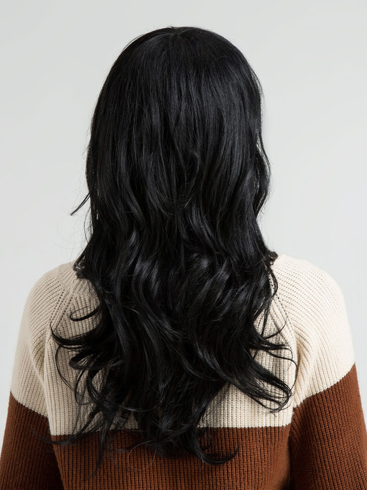 女性のための人間の髪の毛のかつら黒の混合髪乱れたカジュアルな長い人間の髪の毛のかつら Milanoo Jp