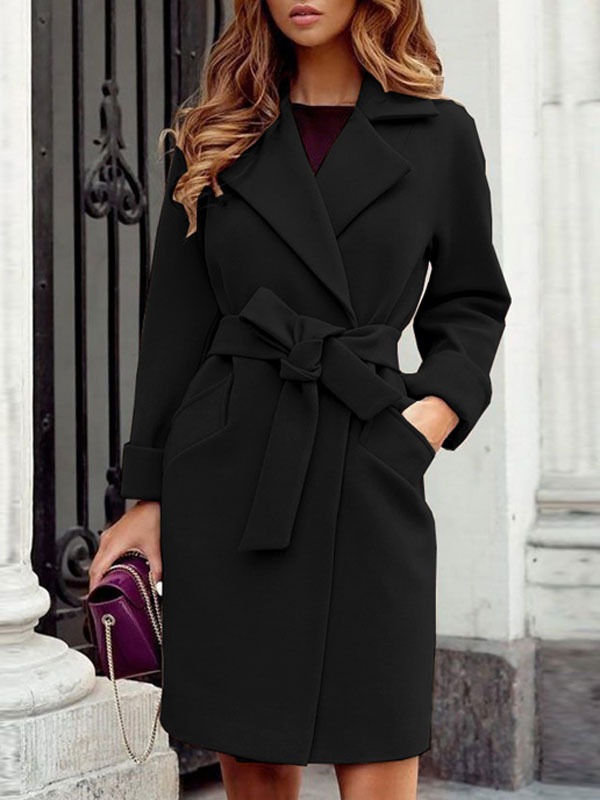 Women's Clothing Outerwear | Women Wrap Coat Khaki V-Neck Long Sleeves Lace Up Pleated Layered Classic Maxi Coat - KJ26865